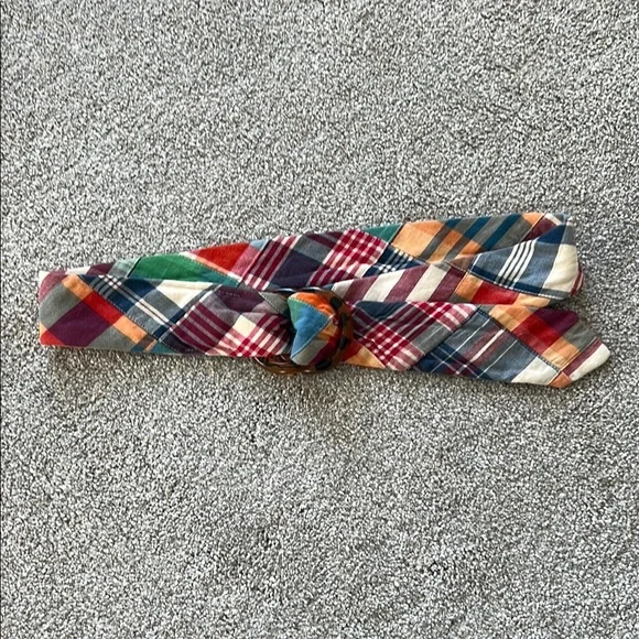 J.Crew 100 Cotton Madras Plaid Belt Fabric Tortoise  Buckle - Womens - Picture 3 of 4